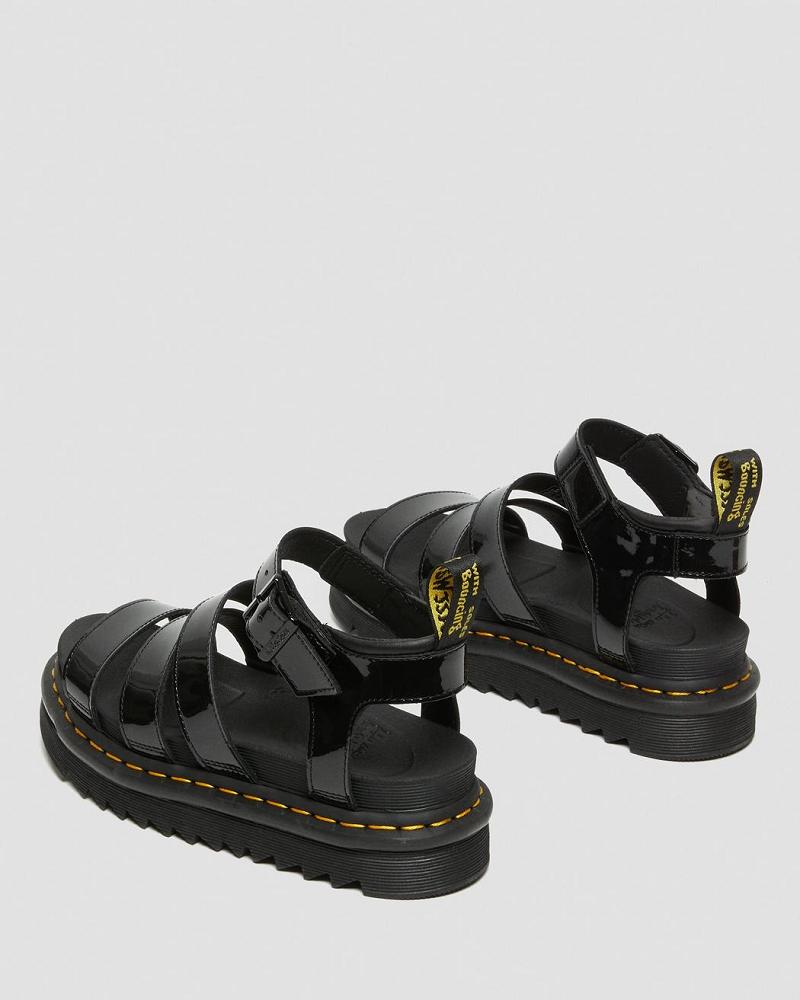 Sandalias Con Tiras Dr Martens Blaire Charol Cuero Mujer Negros | MX 464JPQ